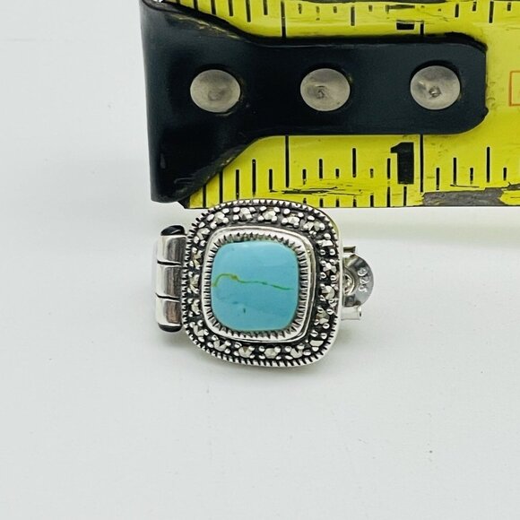 Turquoise Stud Earrings Southwestern Style Marked Sterling Silver 925 - Picture 5 of 6